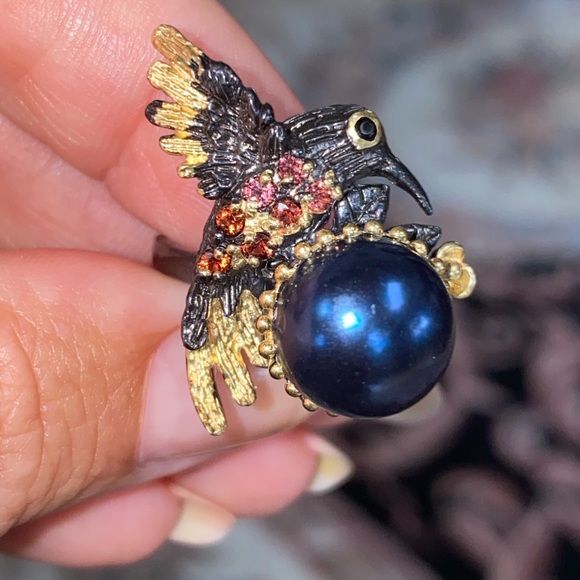 Adorable Genuine Black Tahitian Pearl Ring - Picture 11 of 17